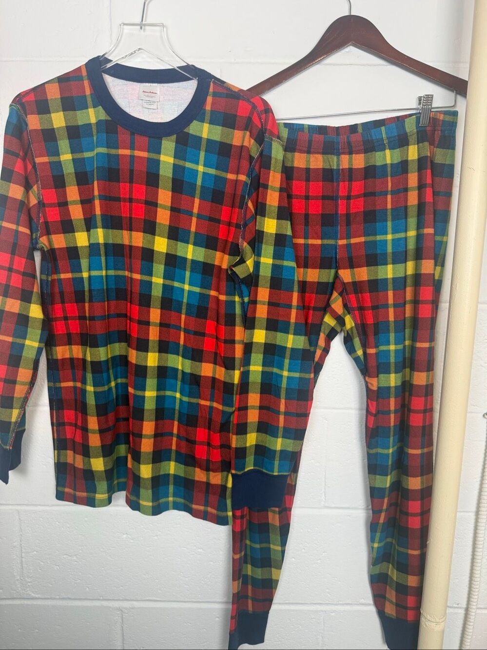 Hanna Andersson Adult Pajama Set Large 100% Organic Cotton Red Blue Green Plaid